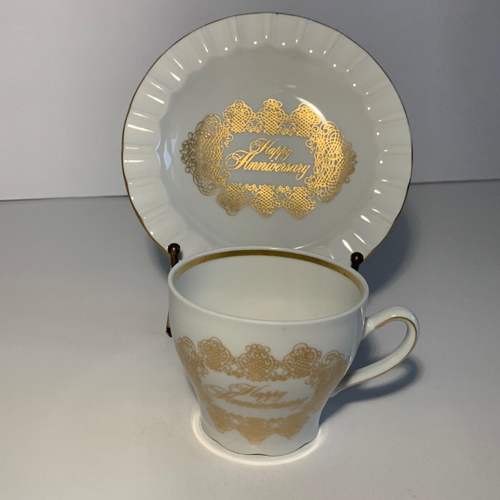 House of Goebel By Audrey Walters Happy Anniversary Cup Saucer BavariaWGermany